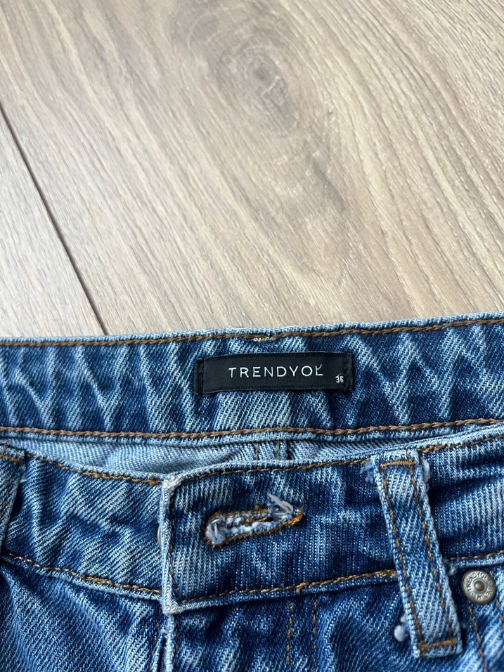 Yüksek bel koyu mavi mom jean - Görsel 3