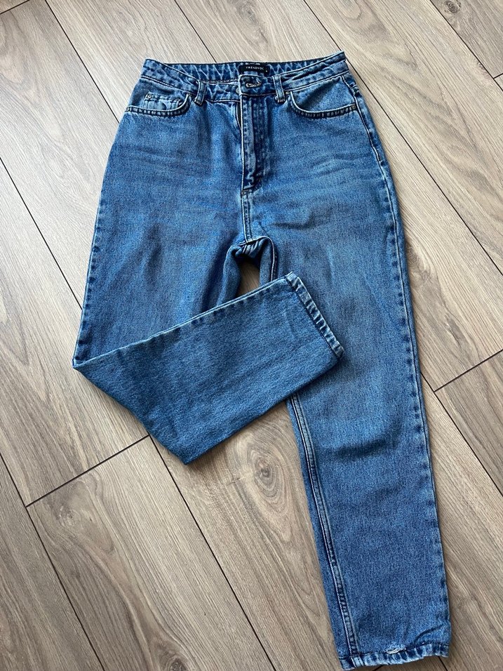 Yüksek bel koyu mavi mom jean - Görsel 2