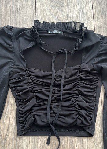 Şık Siyah büzgü model tül bluz - Görsel 2