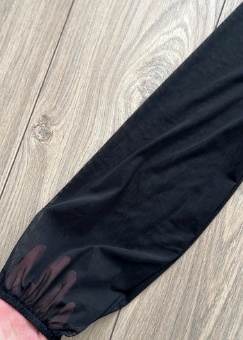 Şık Siyah büzgü model tül bluz - Görsel 3