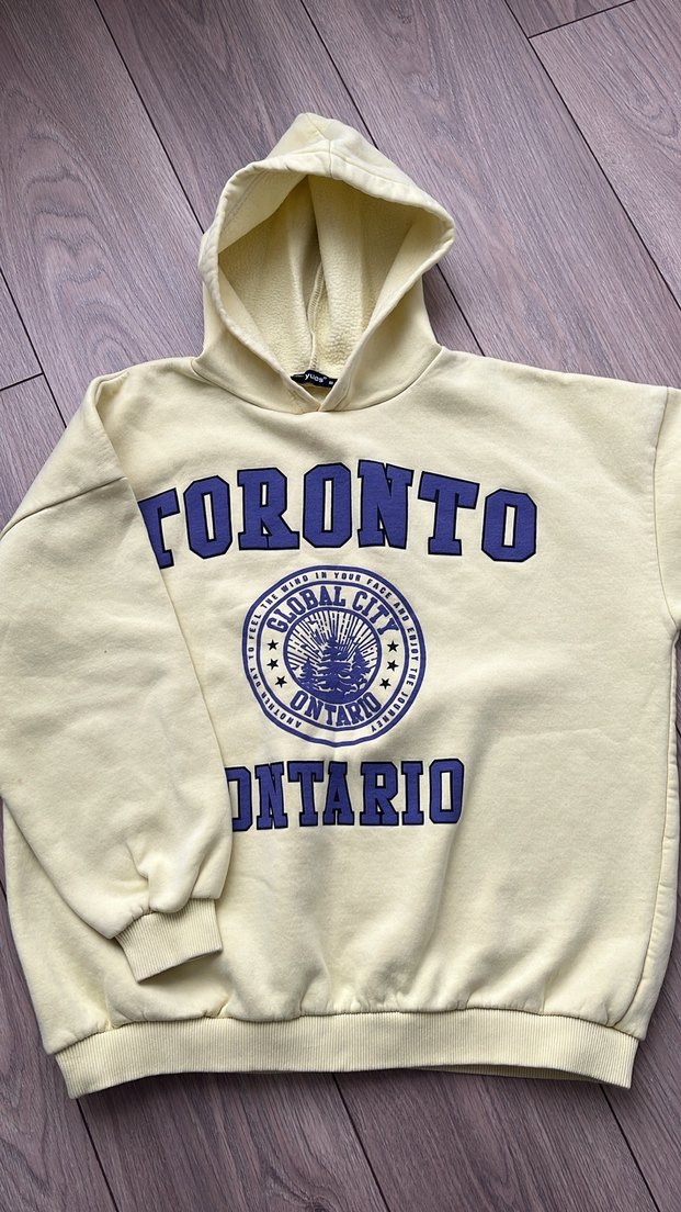 Sarı Kapüşonlu Baskılı Kadın Sweatshirt - Görsel 3