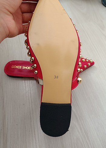Kırmızı Boncuklu Alçak Topuklu Kadın Terlik - Görsel 5