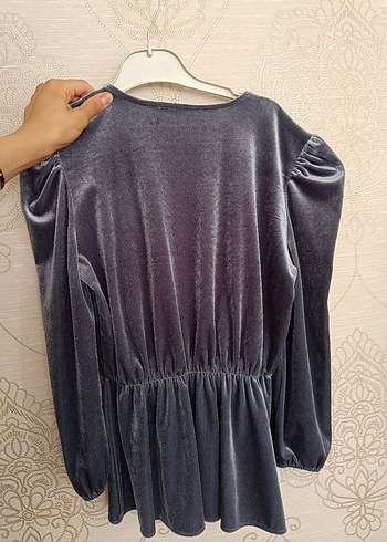 Gri Kadın V Yaka Uzun Kollu Bluz - Görsel 2