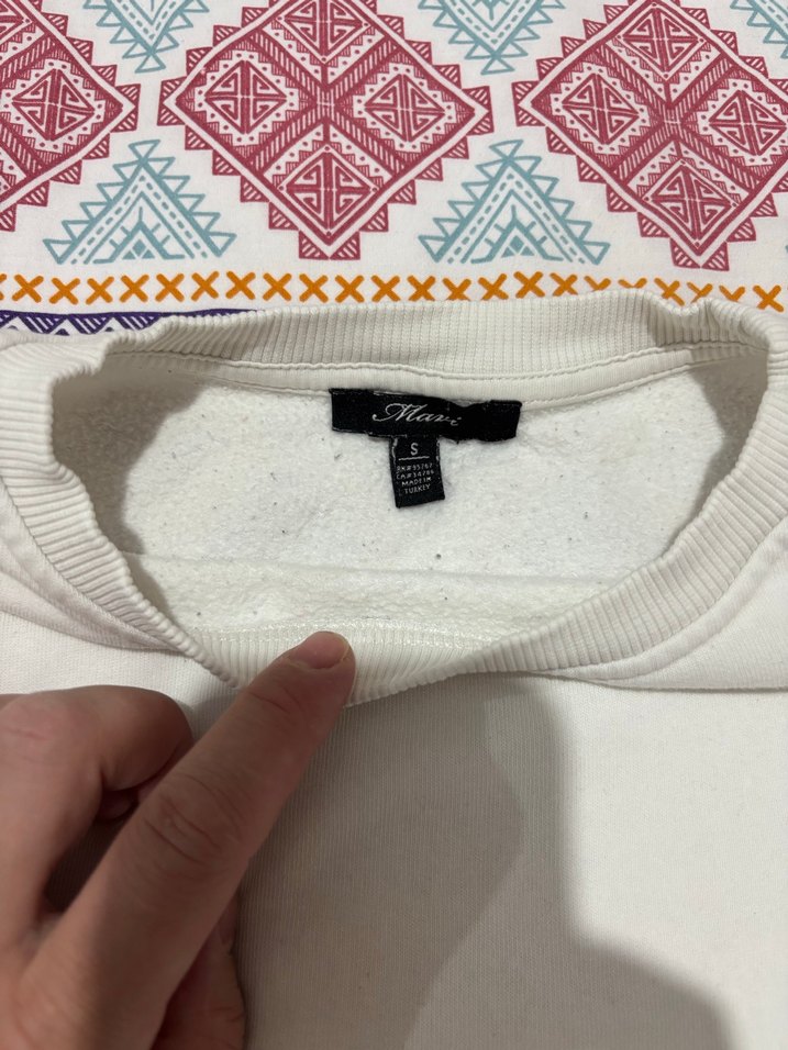 Kadın Beyaz Pamuklu Salaş Sweatshirt - Görsel 2