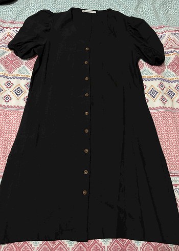 Düğmeli Siyah Uzun Bohem Elbise - Görsel 3