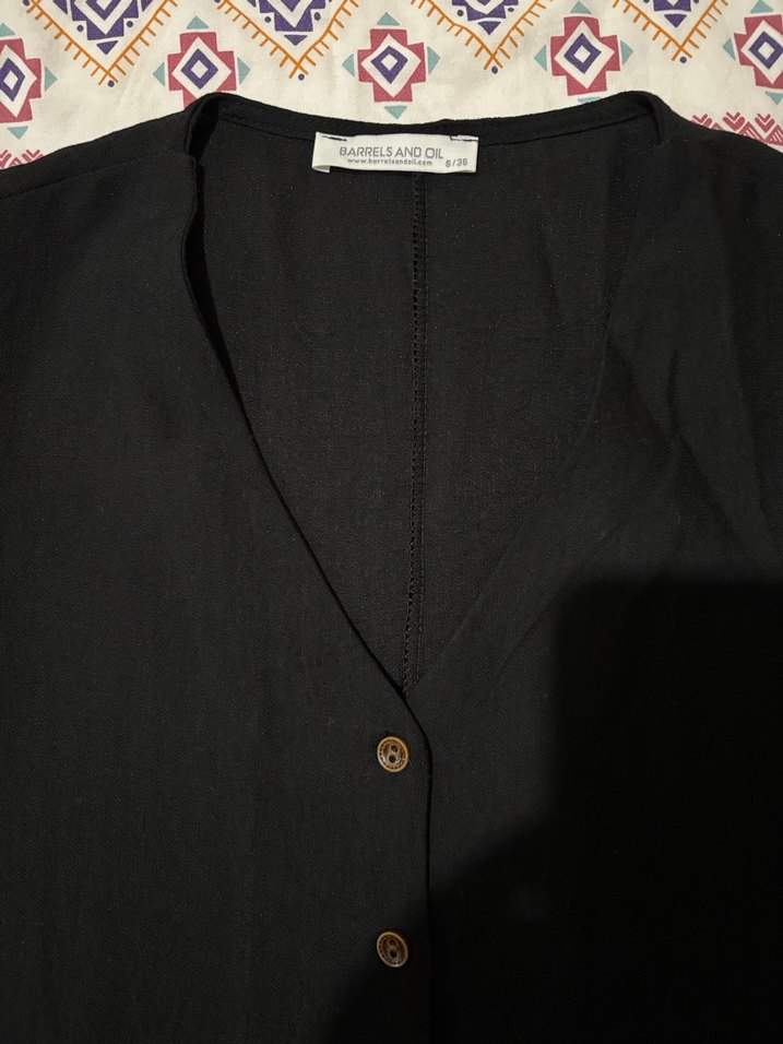 Düğmeli Siyah Uzun Bohem Elbise - Görsel 5