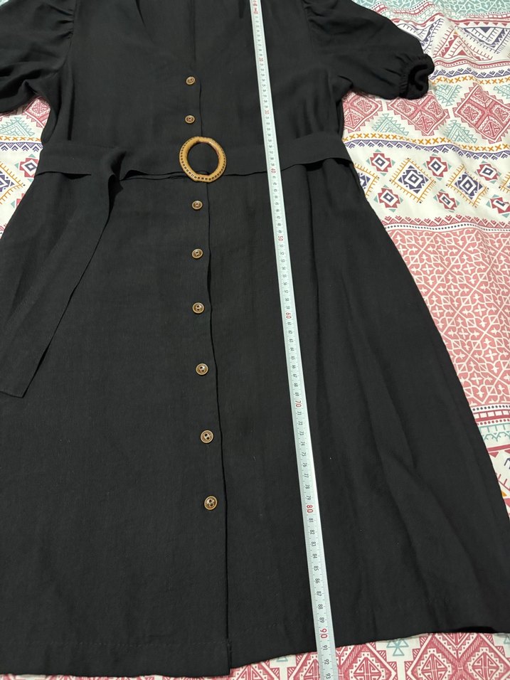 Düğmeli Siyah Uzun Bohem Elbise - Görsel 2