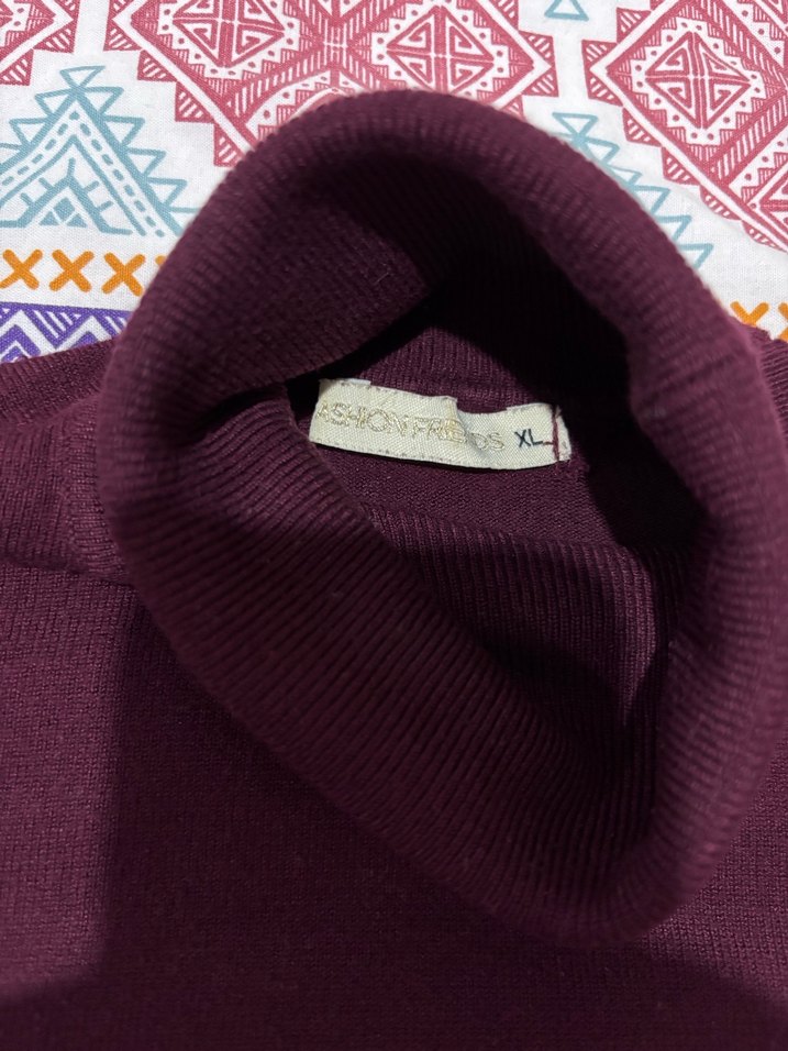 Bordo Kadın Boğazlı İnce Triko Kazak - Görsel 2