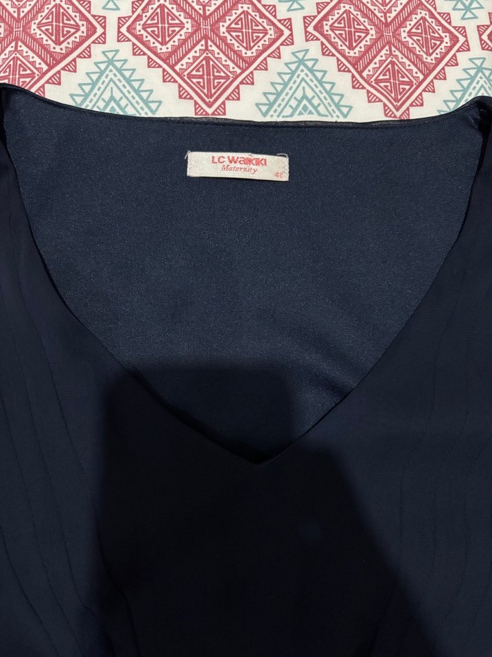 Lacivert V Yaka Salaş şifon Hamile Elbisesi - Görsel 4