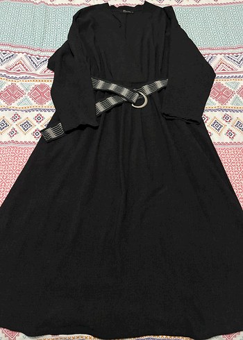 Kemerli Siyah midi Kadın Elbise - Görsel 4