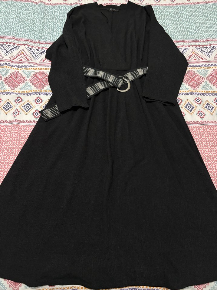 Kemerli Siyah midi Kadın Elbise - Görsel 4