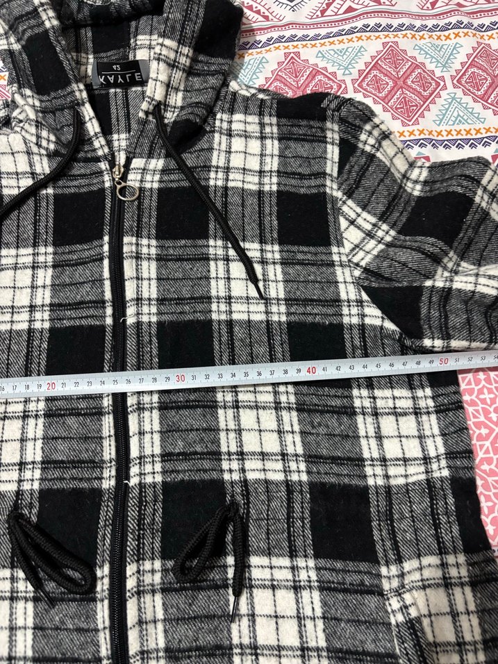 Gri Ekose Kapüşonlu Uzun Kaban - Görsel 4