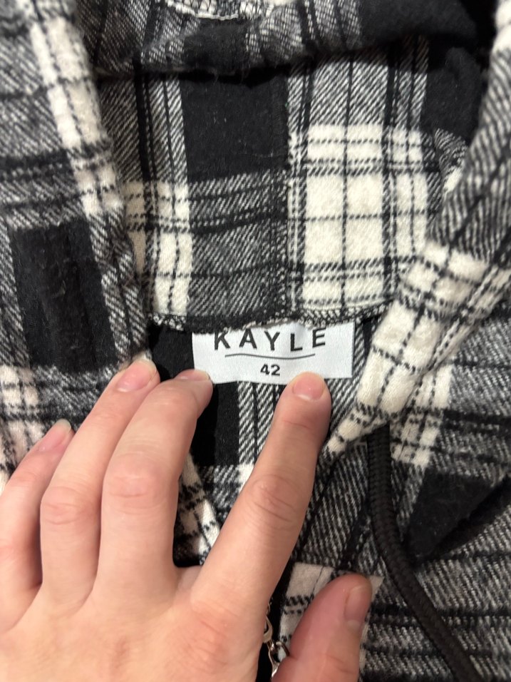 Gri Ekose Kapüşonlu Uzun Kaban - Görsel 5