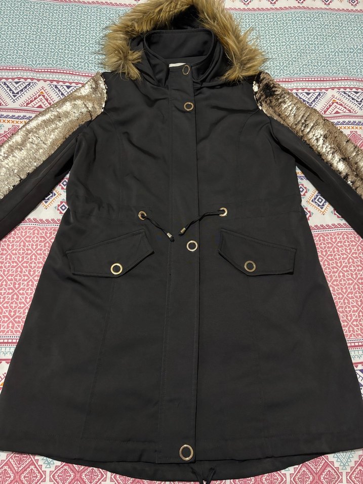 Kürk Detaylı Siyah Uzun Kadın kaban - Görsel 2