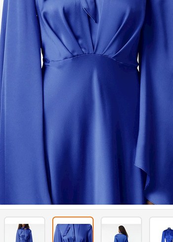 Mavi Uzun Drapeli Kadın Elbise 169 boy 80 kgye kadar oluyo - Görsel 4