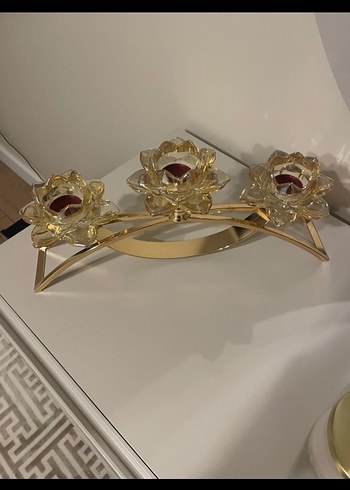 Altın Renkli 3'lü Lotus Mumluk - Görsel 3