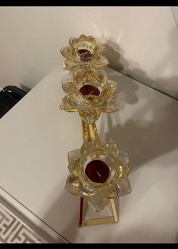 Altın Renkli 3'lü Lotus Mumluk - Görsel 2