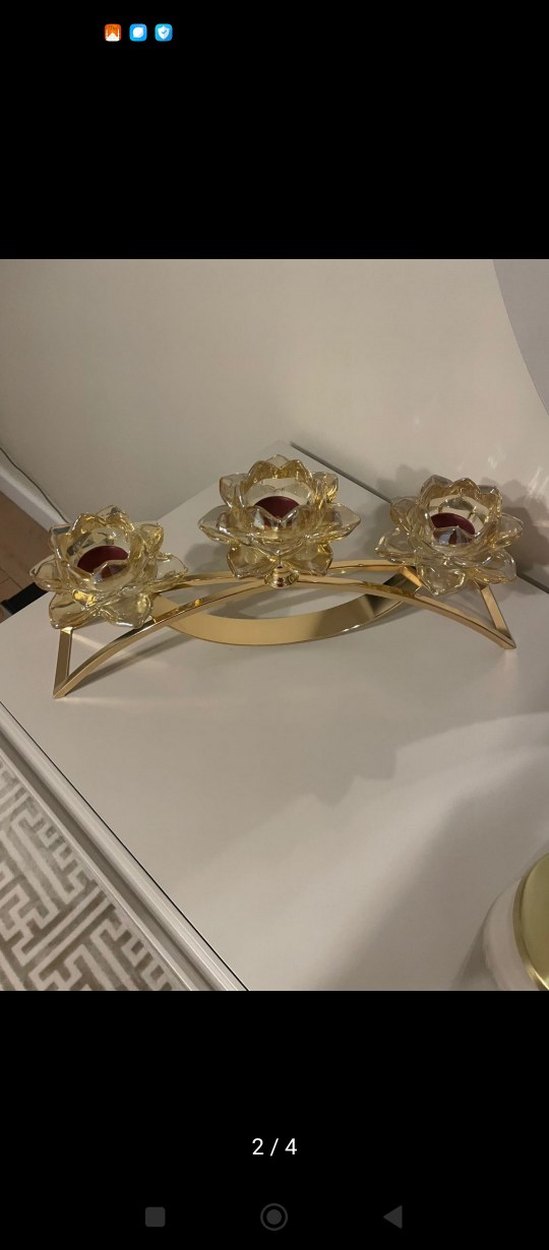 Altın Renkli 3'lü Lotus Mumluk - Görsel 3