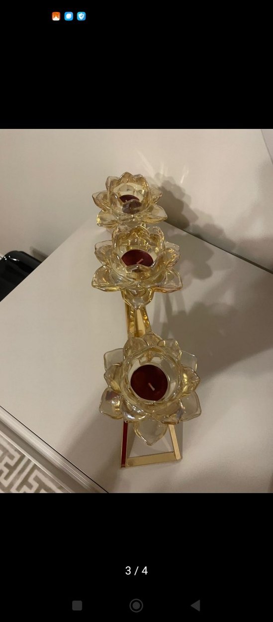 Altın Renkli 3'lü Lotus Mumluk - Görsel 2