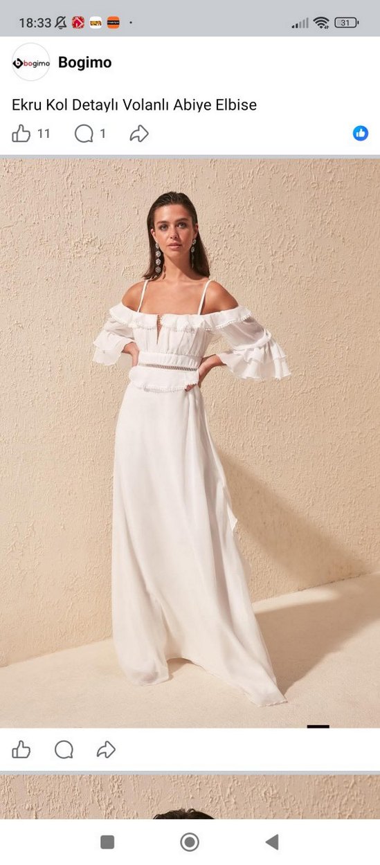 Kadın Beyaz Nakışlı Uzun Bohem Elbise - Görsel 4