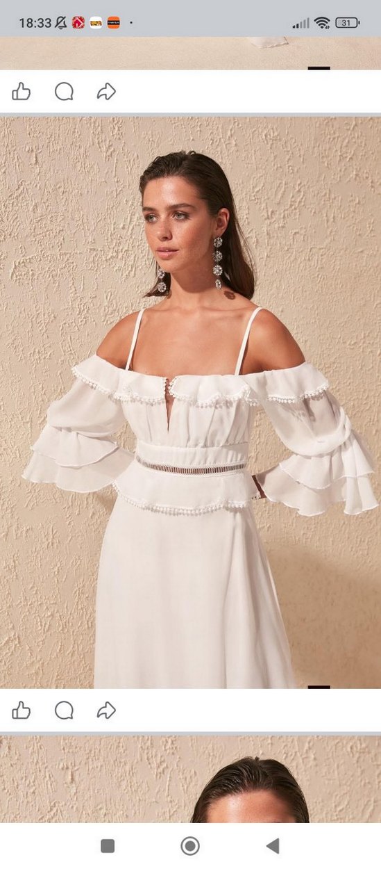 Kadın Beyaz Nakışlı Uzun Bohem Elbise - Görsel 3