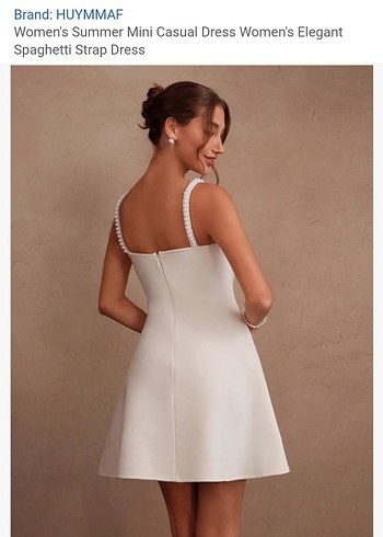 HUYMMAF Beyaz İnci Detaylı Mini Elbise - Görsel 4