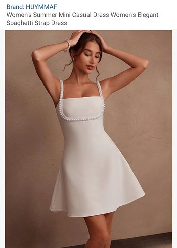 HUYMMAF Beyaz İnci Detaylı Mini Elbise - Görsel 3