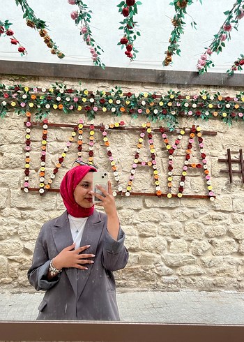 Gri Regular Fit Bağlama Desenli Kadın Blazer - Görsel 2