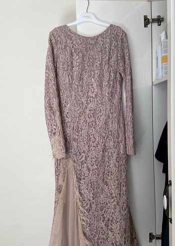 Abiye Uzun Kollu Bej Dantel Vintage Abiye Elbise