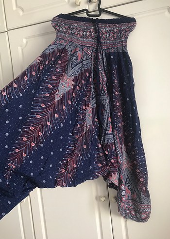Bershka Bohem Tarzda Mavi Bağlamalı Uzun Kadın Şalvar