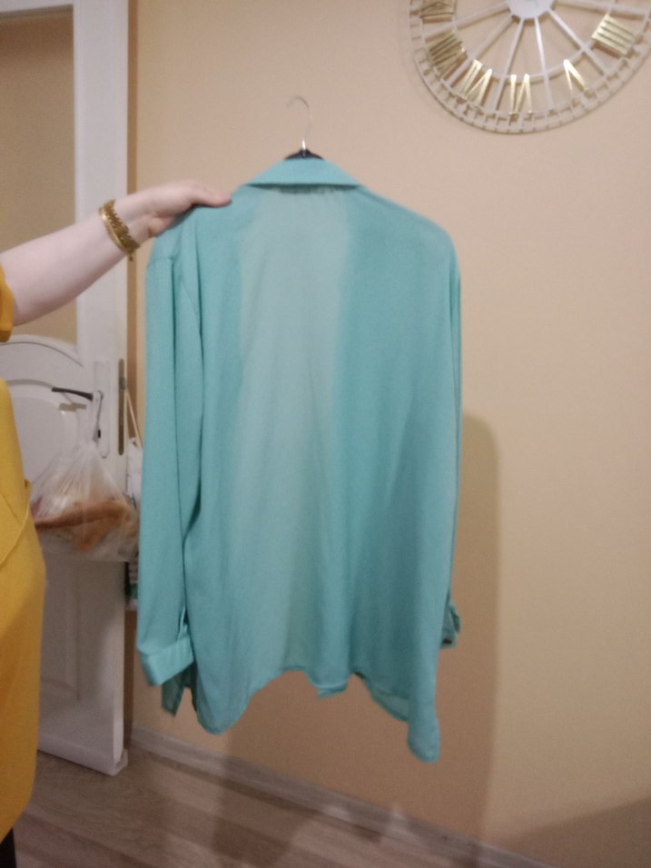 Turkuaz Düğmeli Uzun Kollu Salaş Gömlek - Görsel 2