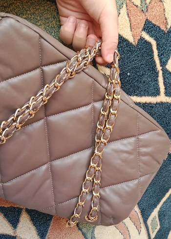 Bej Deri Kapitone Kadın Çanta - Görsel 3