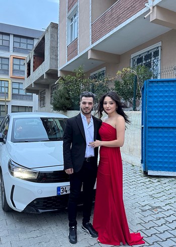 Hobby Life Kırmızı Drapeli Straplez Midi Elbise