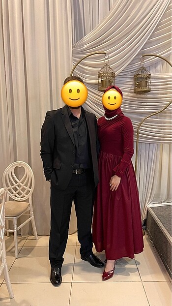 38 Beden bordo Renk Tesettür Abiye Elbise