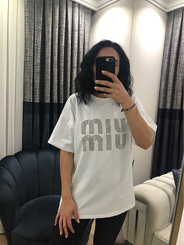 l Beden beyaz Renk Basıc tshırt oversize miu miu