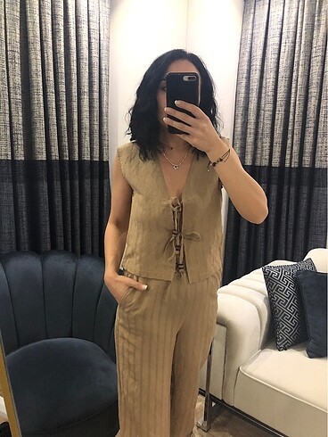 s Beden camel Renk Yelekli takım