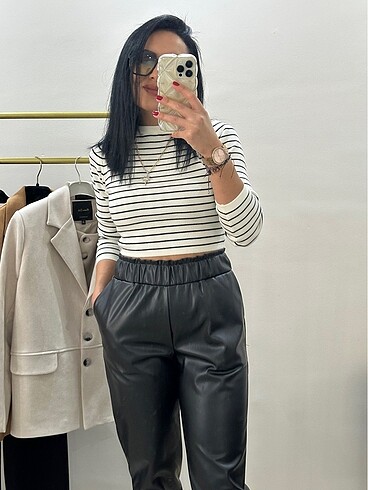 Deri pantolon jogger model - Görsel 4