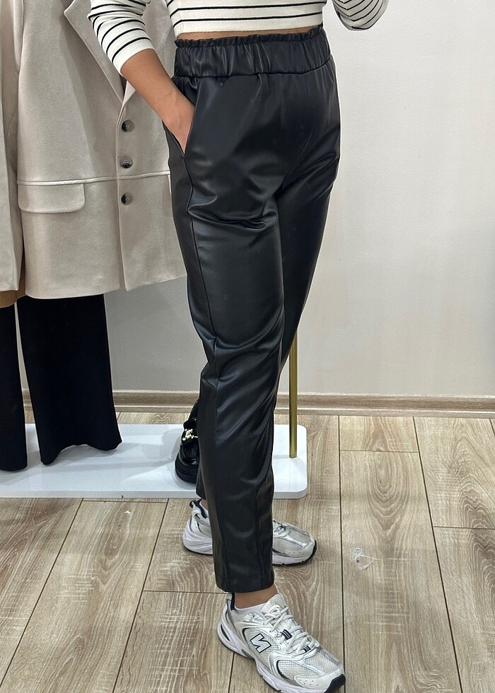Deri pantolon jogger model - Görsel 2