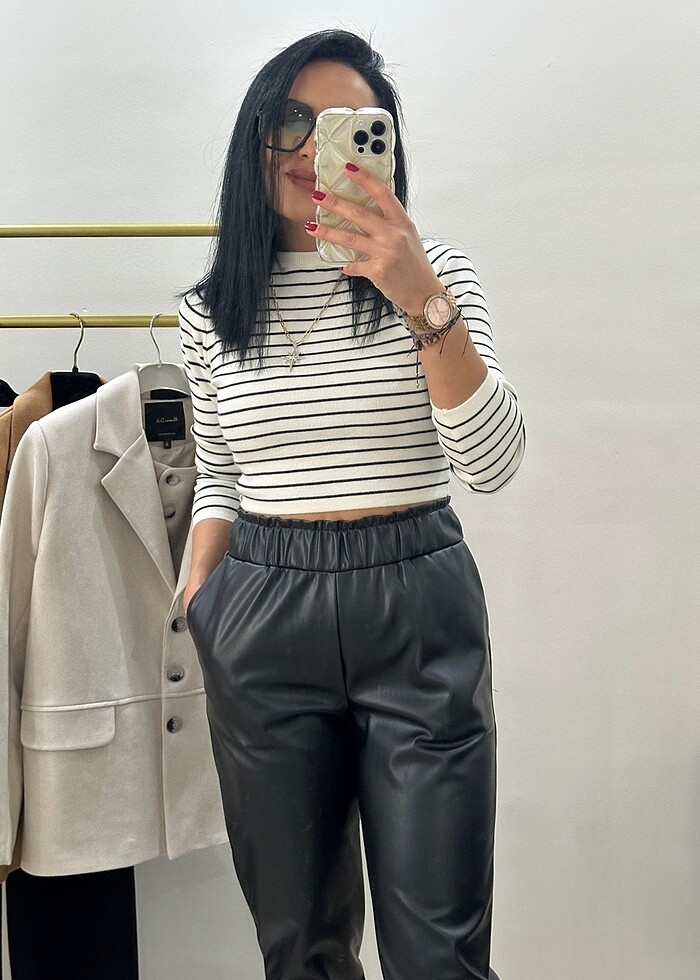 Deri pantolon jogger model - Görsel 4