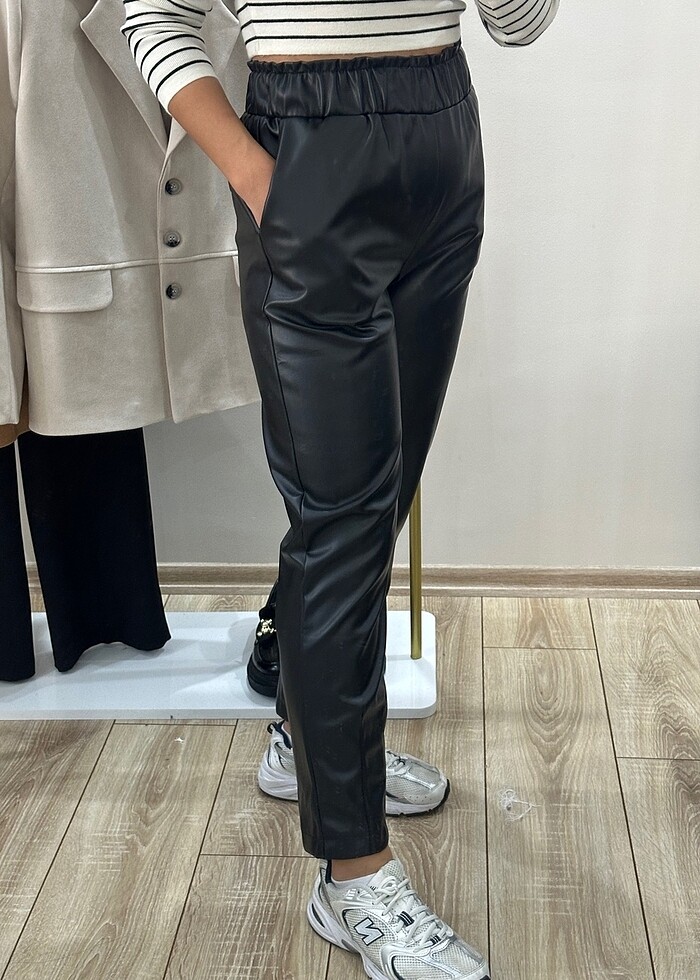 Deri pantolon jogger model - Görsel 5