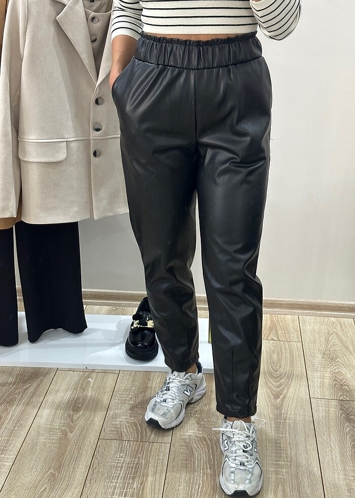 Deri pantolon şardonlu belli lastikli - Görsel 4