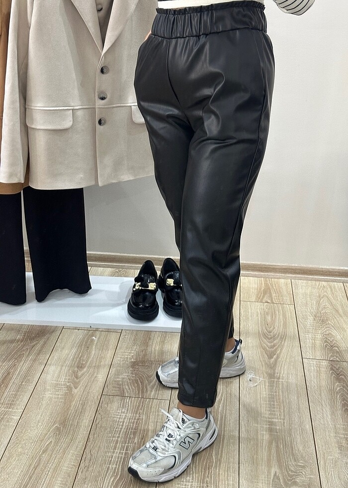 Deri pantolon şardonlu belli lastikli - Görsel 5