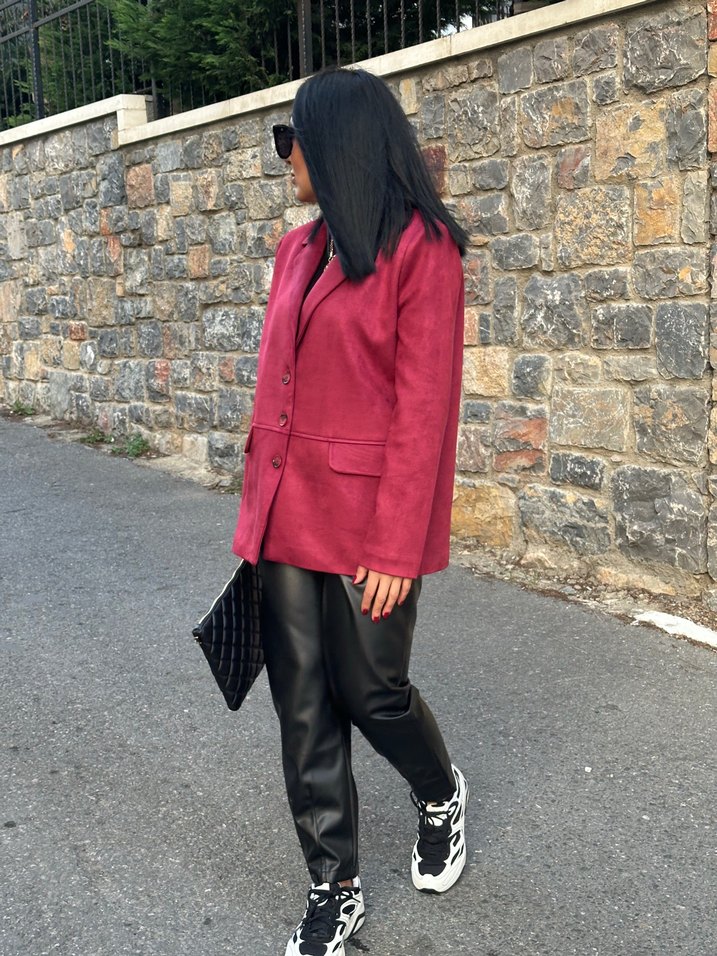 Bordo Klasik Kadın Blazer Ceket — görsel 7/8
