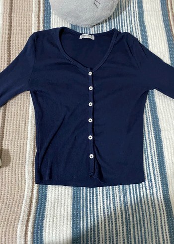 Düğmeli Lacivert uzunkollu crop - Görsel 2