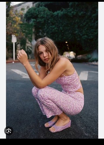 Pembe Batik Desenli Kadın İspanyol Paça Pantolon