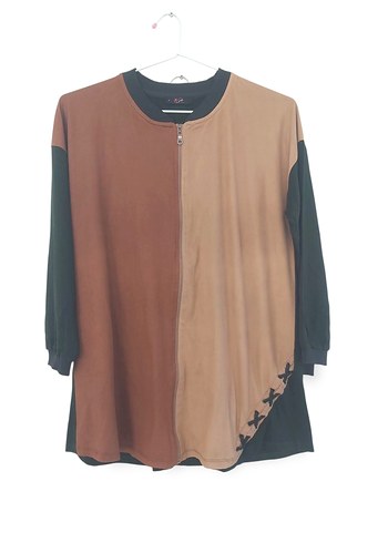 Diğer Kadın Oversize Renk Bloklu Fakir Kollu Tunik