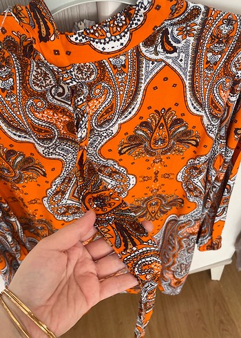 Renkli Uzun Kollu Bohem Desenli Kadın Elbise - Görsel 3