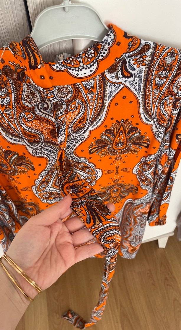 Renkli Uzun Kollu Bohem Desenli Kadın Elbise - Görsel 3