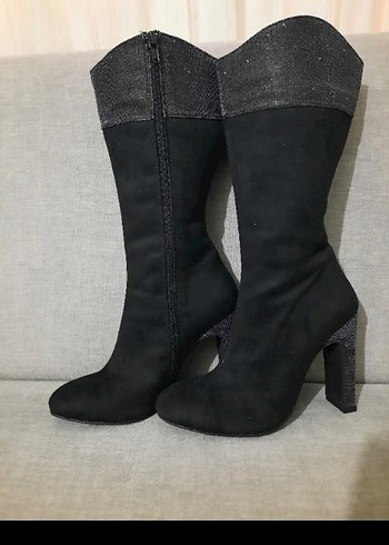 Diğer Siyah Süet Dizüstü Stiletto Topuklu Botlar