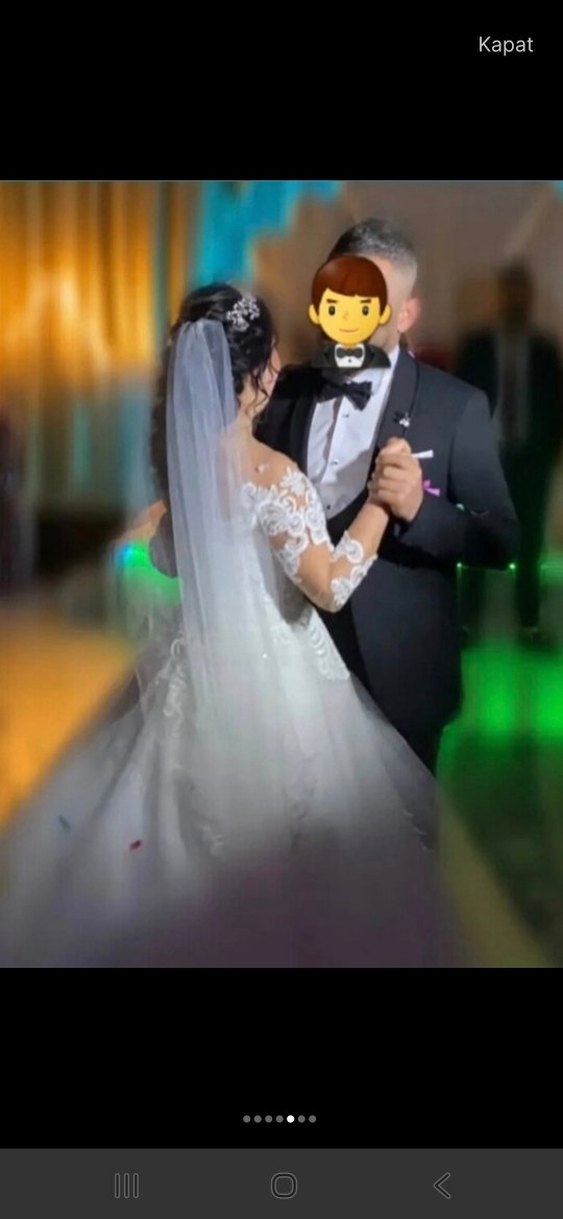 Uzun Kollu Straplez A Kesim Beyaz Gelinlik - Görsel 5